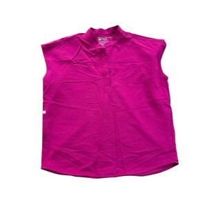 FIGS Technical Collection Womens Scrub Top S Pink Sleeveless Mandarin Collar